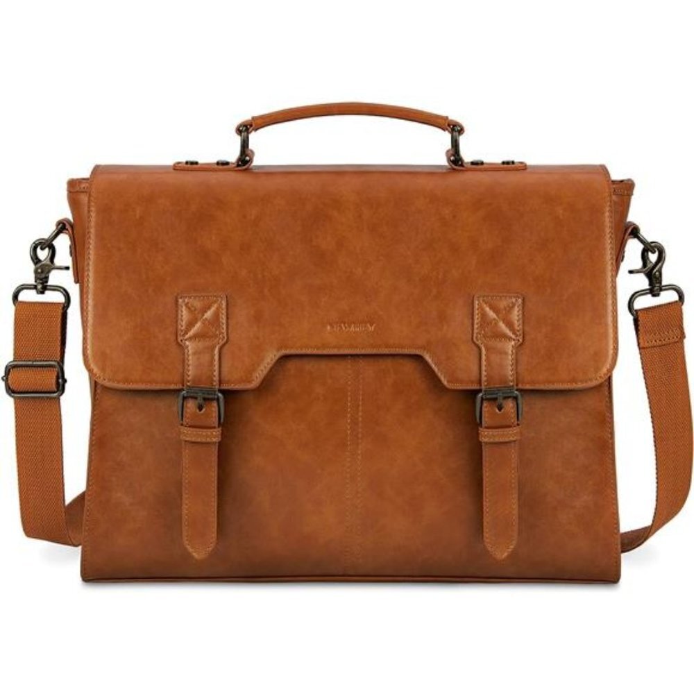 Waterproof Leather Messenger Bag 15.6 Laptop Briefcase Men